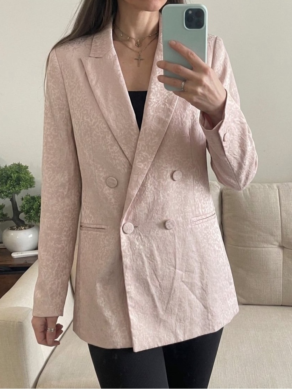 House of Harlow 1960 Pink Jacquard Double Breasted Blazer XS